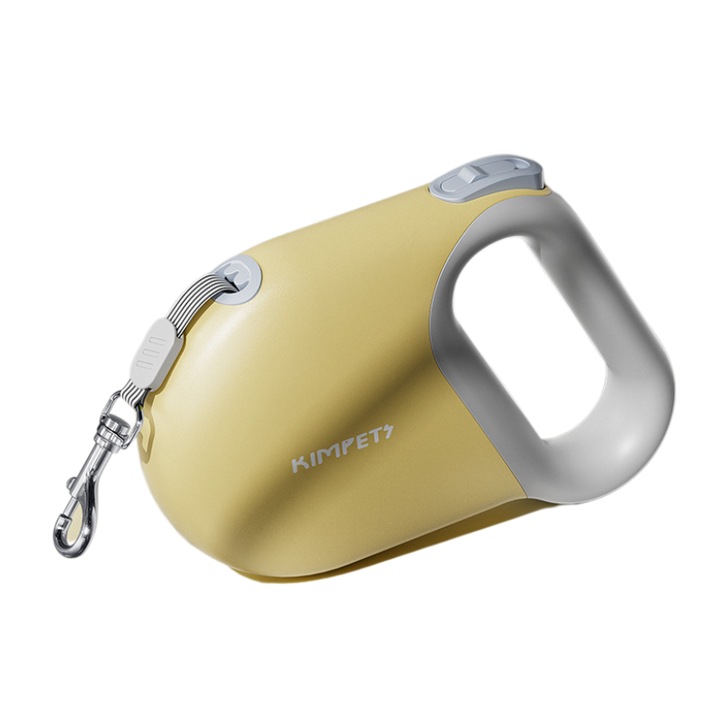 Lesa automata retractabila 5m, potrivita pentru caini de pana la 30 kg, flexibila si puternica, aspect elegant, galben