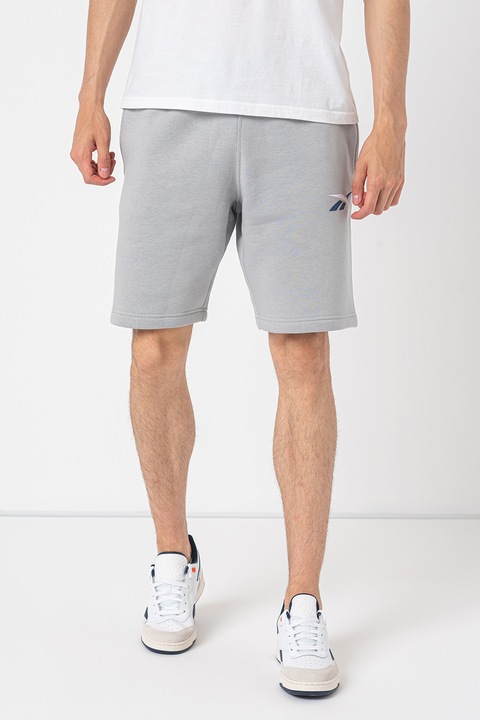 Reebok, Pantaloni scurti cu snur pentru antrenament Te Vector Fleece SHO, Gri deschis