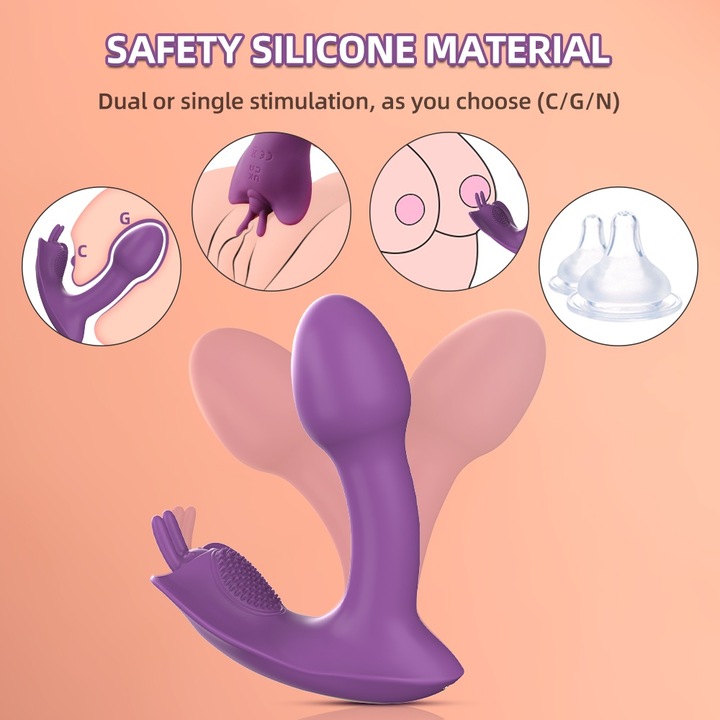 Вибриращи бикини, FairyKiss, Стимулатор на клитора, 18 режима на вибрация, Водоустойчив, Лилав, Един размер