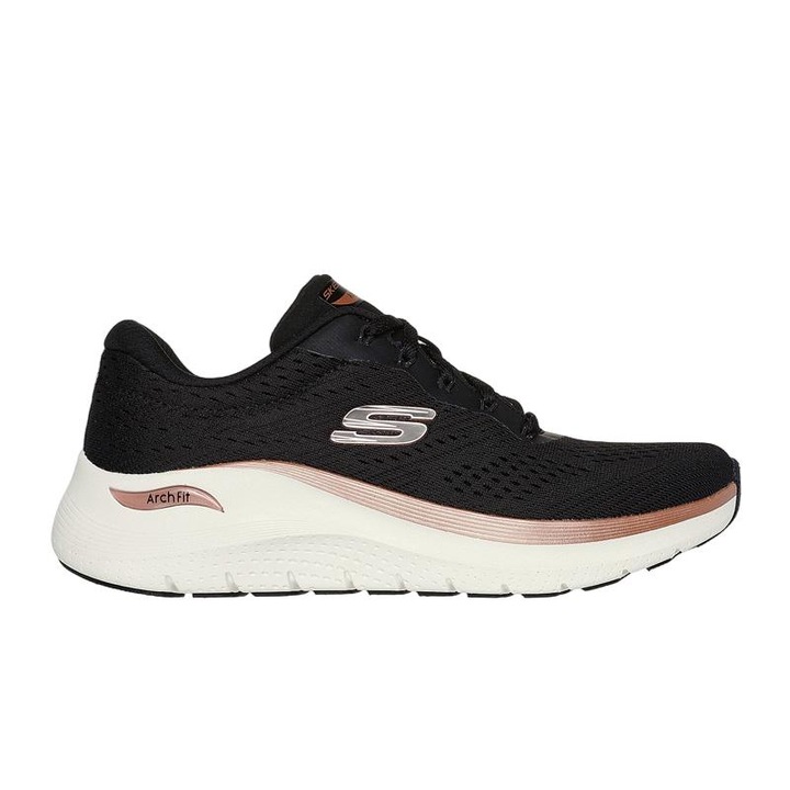 Női tornacipő Skechers Arch Fit 2.0, légáteresztő háló, fekete támaszték, Fekete