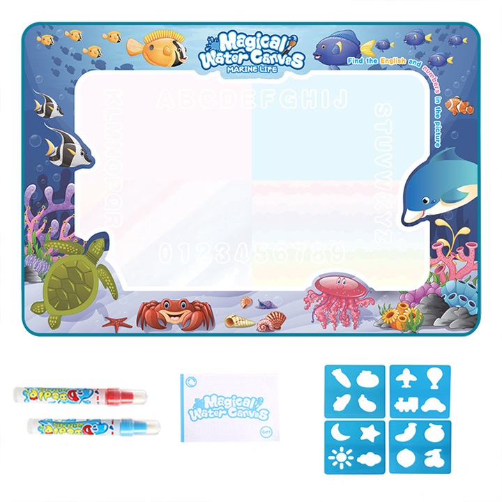 Covoras interactiv de pictat cu apa, reutilizabil, multicolor, 100x80cm, +2 ani