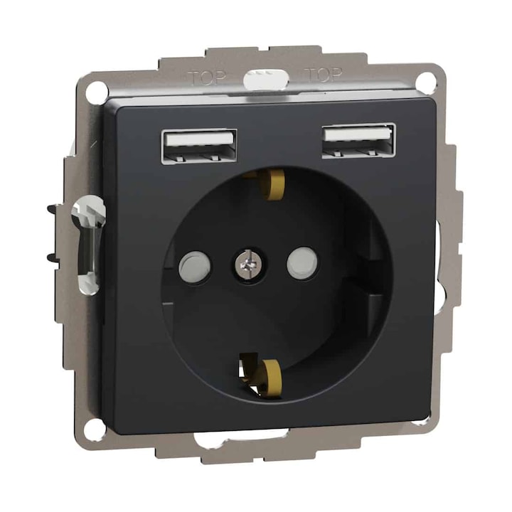 2P+E+2 USB 2.4A контакт, с щори, антрацит Sedna Design
