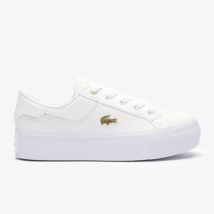 Tenisi dama Lacoste Ziane Platform, piele naturala, detalii aurii, alb, 41 EU