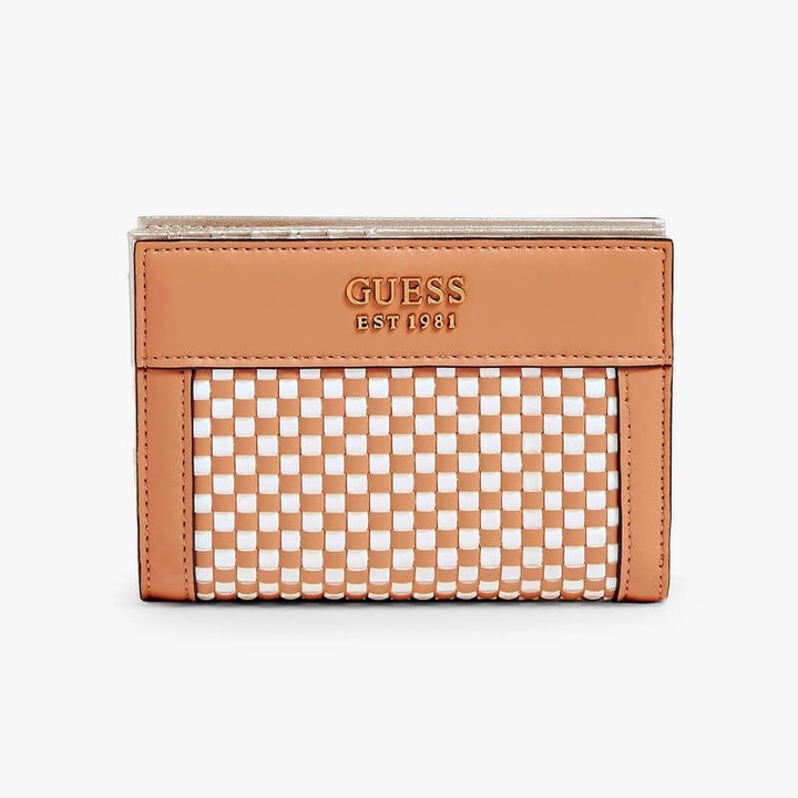 Дамски портфейл GUESS JEANS, екокожа, кафяв, 14x10x4см