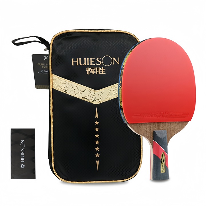 Paleta tenis de masa Huieson, 7 straturi, Wenge & Fibra de carbon, Rosu, 260x150mm, Set