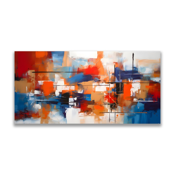 Първокласна картина на платно, LuxCanva® C1248, Многоцветна абстрактна картина, 60 X 120 CM, 100% памучно платно 400g/m2, Дървена рамка, Релаксация, Всекидневна, Живи цветове