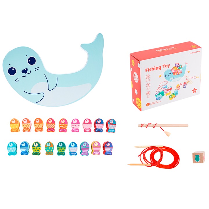 Set Joc Educativ 3 in 1, Pescuit Magnetic, Impletire Margele, Stivuire, Multicolor