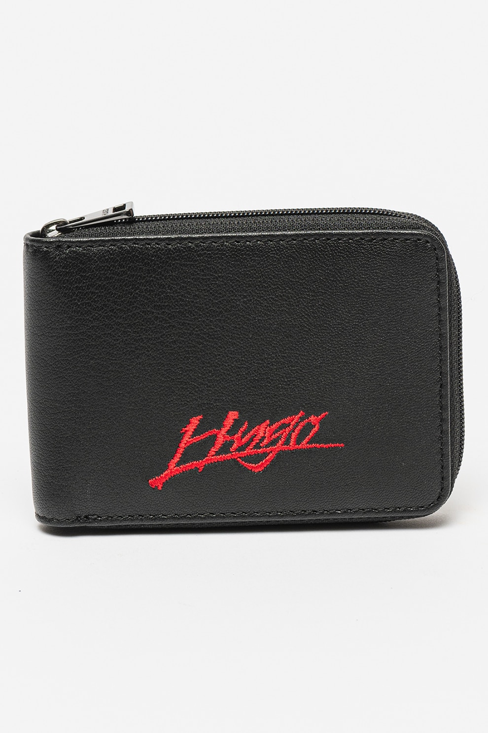 HUGO, Portofel de piele cu logo brodat Handwritten 2.0, Negru