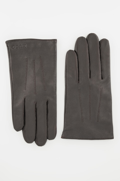 HUGO, Manusi din piele cu capse, compatibile cu ecran tactil, Maro inchis