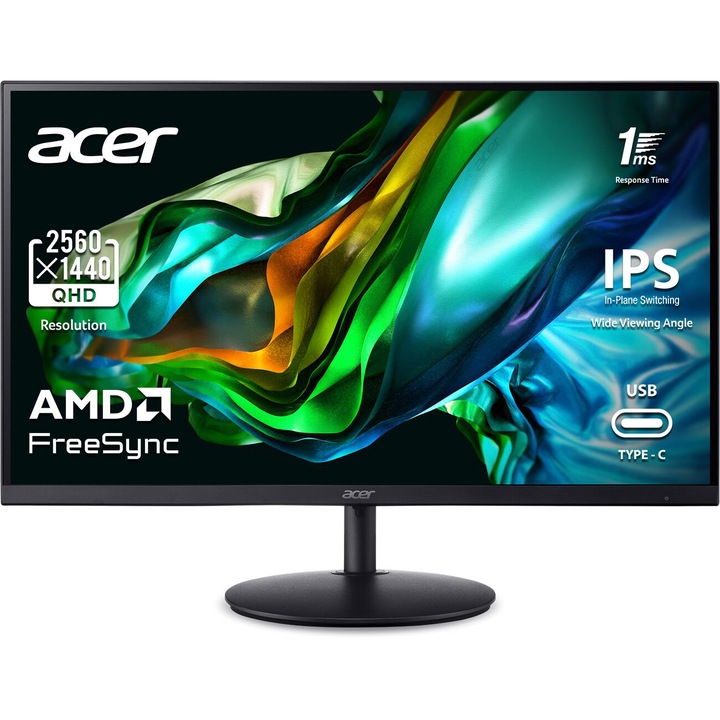 Монитор, Acer SH322QUAbmiphux 31.5", IPS, LED, ZeroFrame, QHD 2560x1440, 75Hz, FreeSync, AG, 1ms (VRB), 100M:
