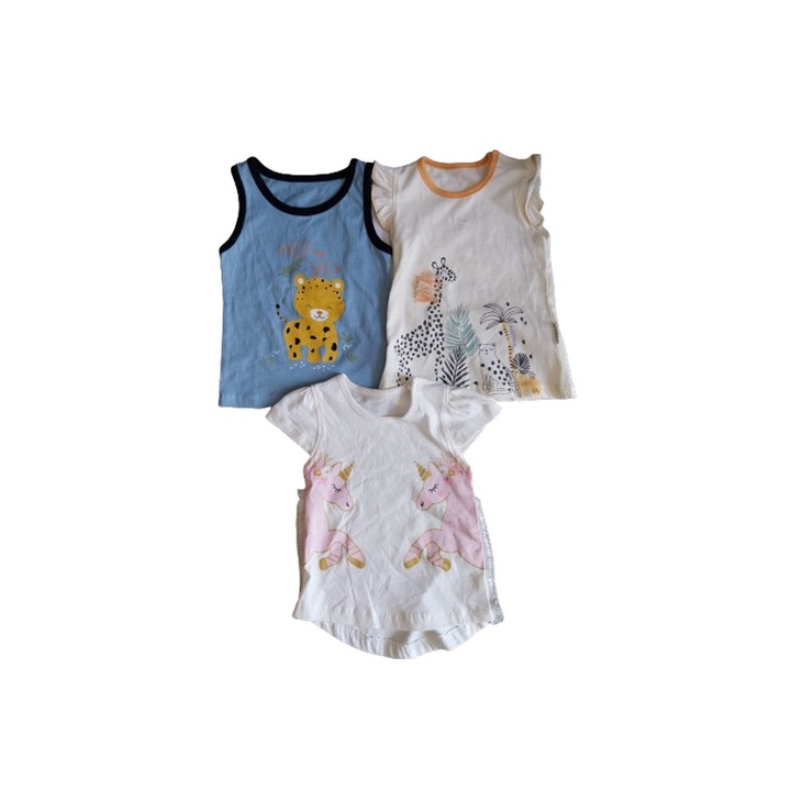 Set 3 tricouri bebelusi, multicolor, bumbac, 80 cm