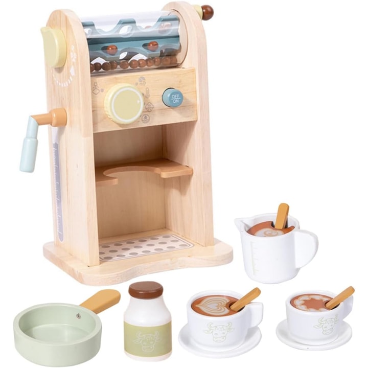 Aparat de cafea de jucarie pentru copii si accesorii, din Lemn, SARALMA®