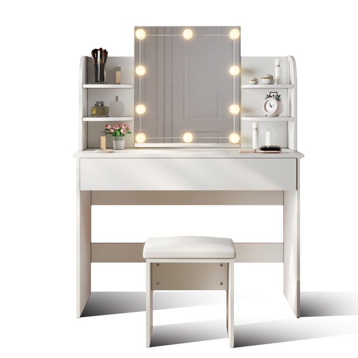 Тоалетка с табуретка, огледало, LED осветление, 108x40x140см