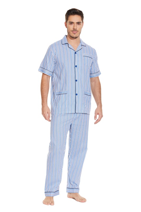Pijama Barbati, Global, Bumbac, Maneca Scurta, Pantalon Lung, Model Dungi