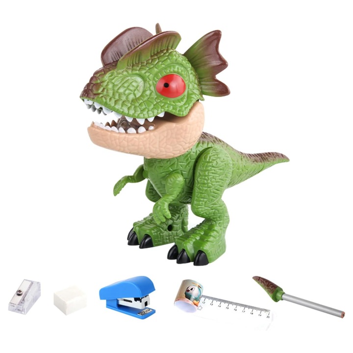 Set papetarie multifunctional, MunDeir, Model Dinozaur, 5-in-1, ABS, multicolor