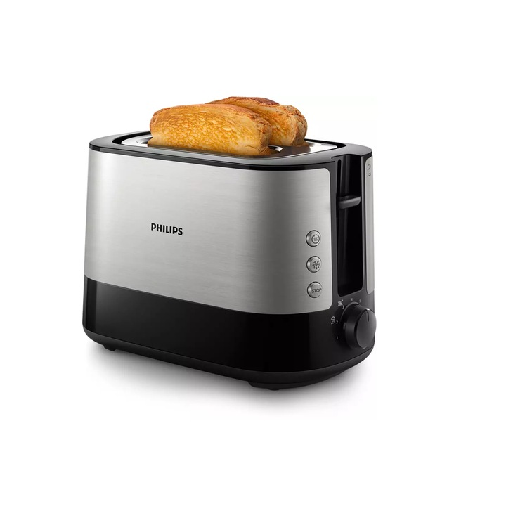 Prajitor de paine Philips VIVA Collection HD2635/90, 2 sloturi, Tava Firimituri, Functie Incalzire Argintiu/Negru