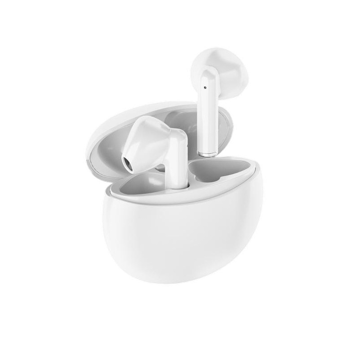 Vezeték nélküli fülhallgató, 9D HiFi sztereó, térhatású hangzás, Bluetooth 5.3, 6 óra működési idő, töltődoboz, fehér