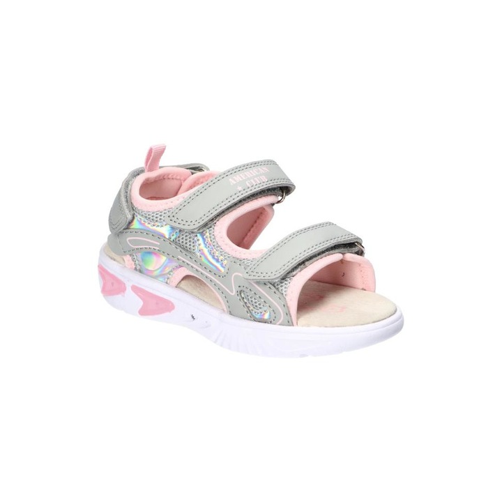 Детски сандали за момичета, American Club, Rl14824, стелка от естествена кожа, Розово/Сив