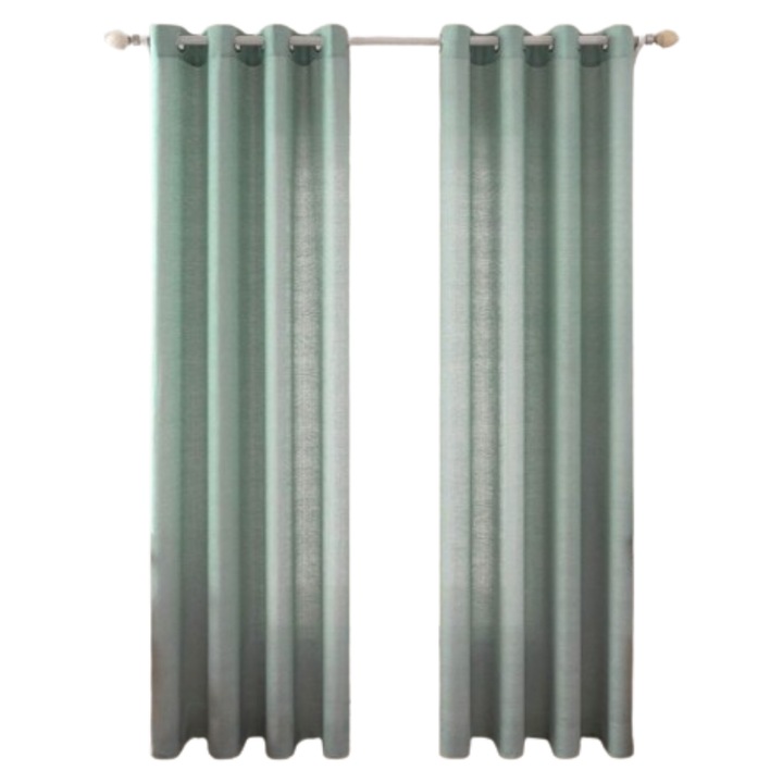 Set 2 Perdele cu inele metalice, MIULEE, Semitransparente, 140 x 215 cm, Turcoaz