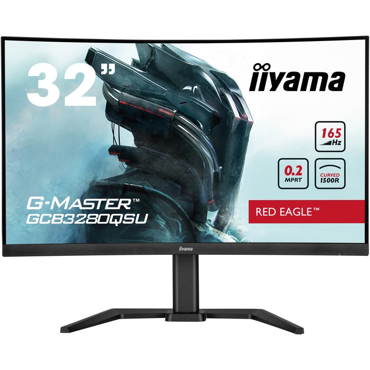 LED Gaming monitor, VA iiyama G-Master GCB3280QSU-B1 31,5" WQHD, HDMI, Display Port, 165Hz, AMD FreeSync Premium technológia, RED EAGLE CURVED, HAS 150 mm, Vesa, fekete