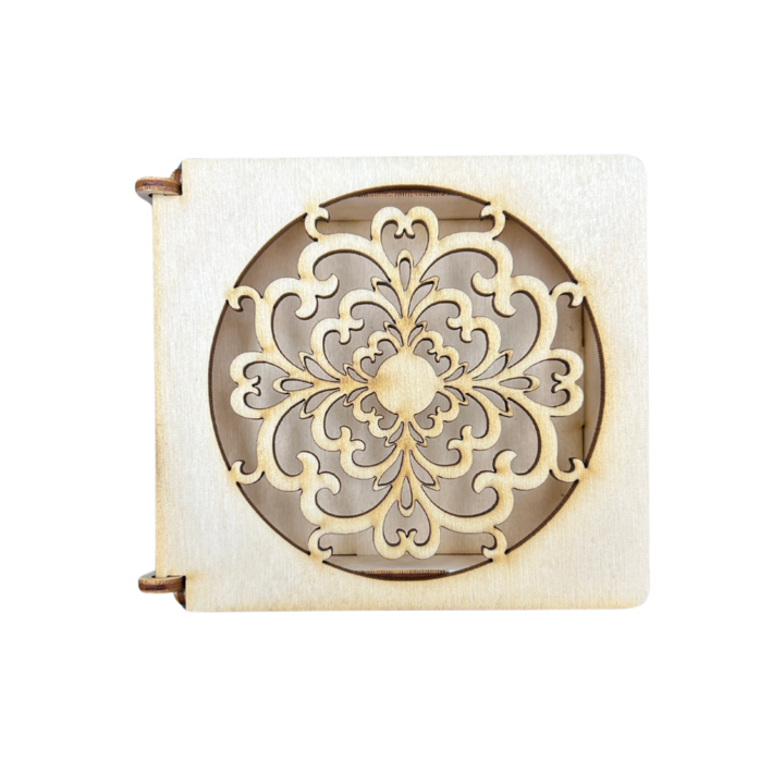 Cutie din lemn ajourata, Motive Colorate, din placaj, pentru Decoupage