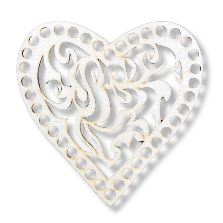Baza din lemn pentru fundul cosului, Motive Colorate, Inima Ajourata, din Placaj