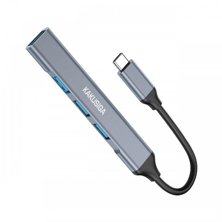 Hub USB 4in1 cu mufa Tip-C Kaku KSC-752 1xUSB-A 3.0 + 3xUSB-A 2.0, Gri