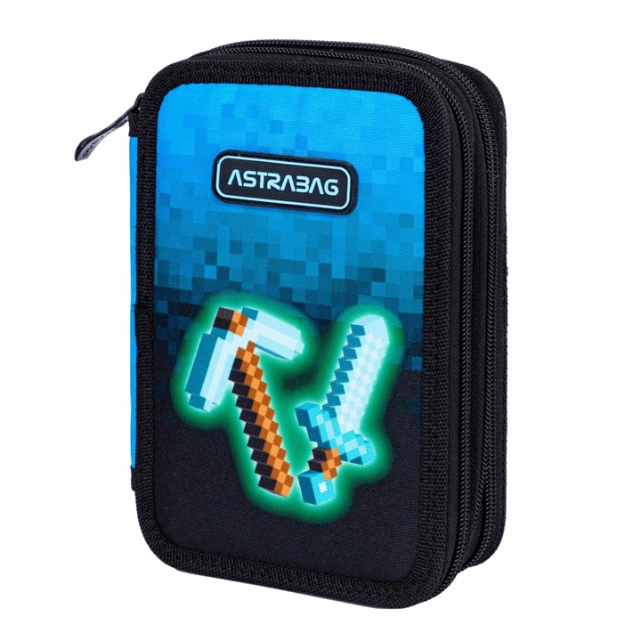 Penar triplu echipat ASTRA, Blue Pixel, 20x13x6,5cm, pentru baieti