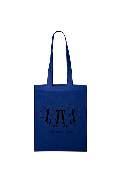 Bevásárlótáska, Férfi, 10. üzenet, Minden a munkával kezdődik, 37 x 28 cm, fogantyú 70 cm, kék