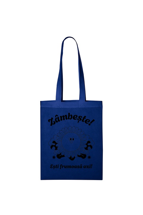 Bevásárlótáska, Nők, 6. üzenet, Mosoly, 37 x 28 cm, fogantyú 70 cm, kék