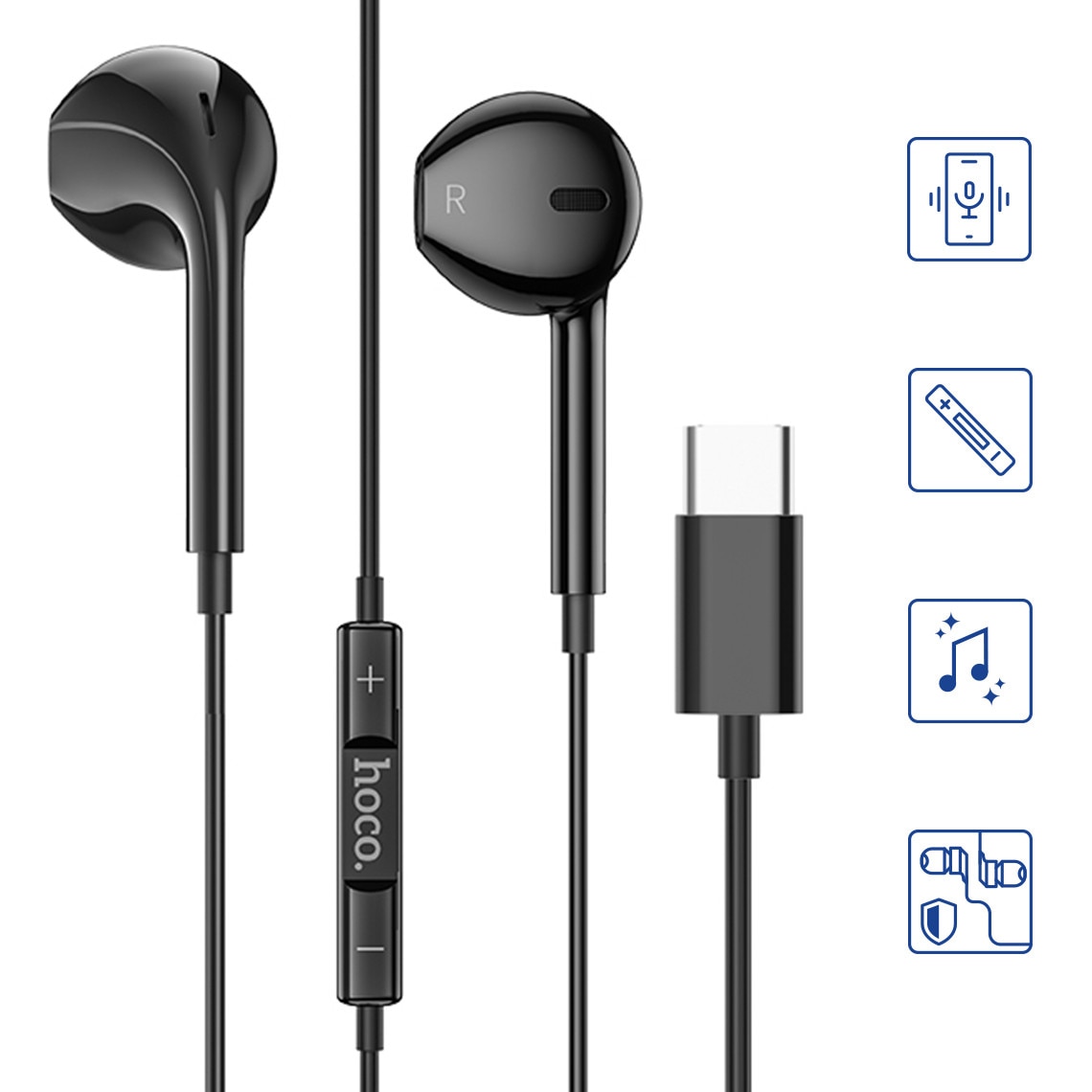 Casti in-Ear cu fir, USB-C, Universale, pentru iPad / Huawei / Xiaomi / Motorola / Oppo / Realme / Nokia / OnePlus, controler si microfon pe fir, 1.2m, Stereo, NEGRE (M101)
