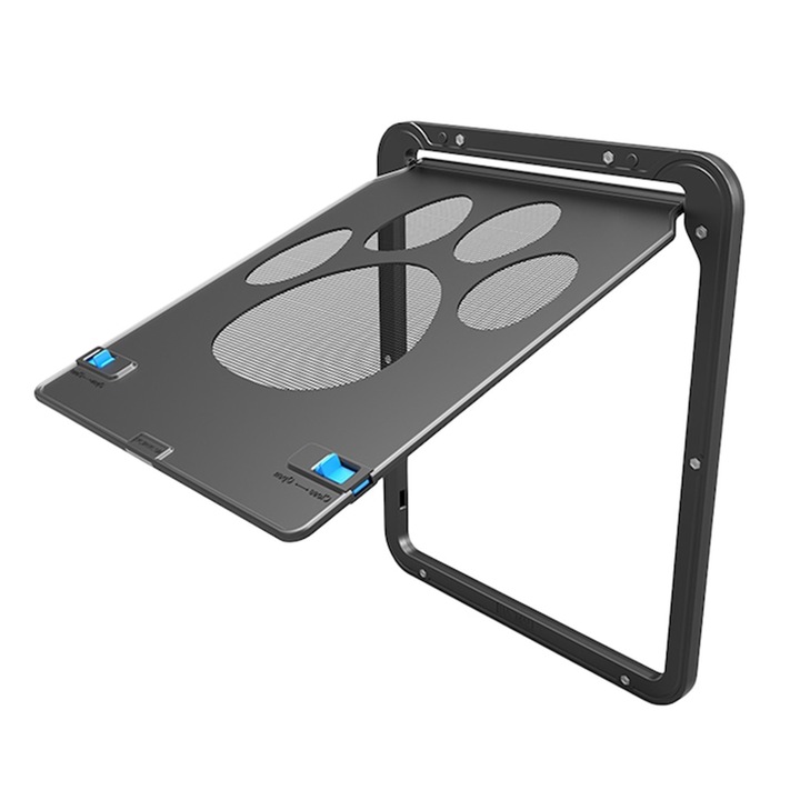 Usa batanta pentru animale de companie, ABS, XL 29 x 24 x 10 cm, acces pe 2 cai, pentru pisici si caini de talie mica, negru