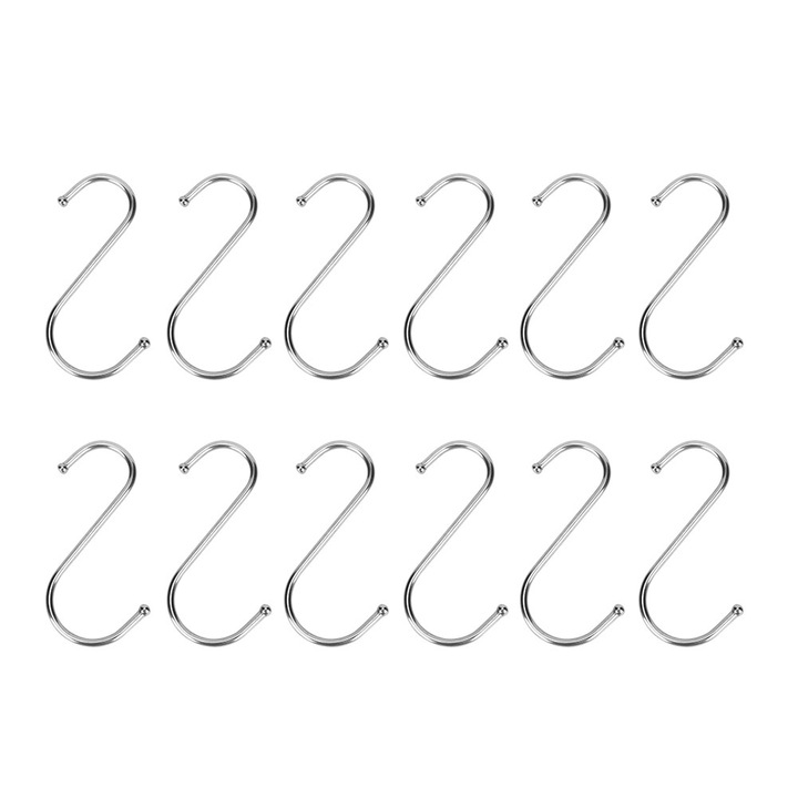 Set 12 carlige S din otel inoxidabil, multifunctionale, 12cm