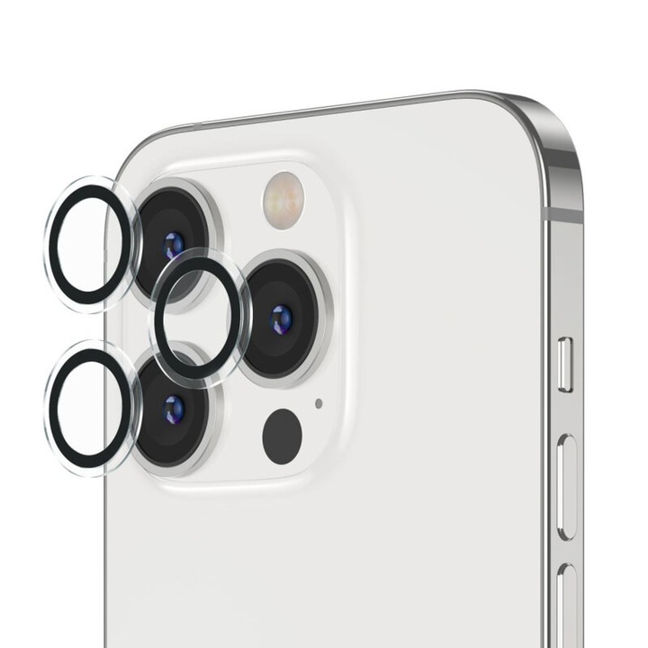 Защитно фолио за камера, съвместимо с Apple iPhone 14 Pro/iPhone 14 Pro Max, протектор за обектив, защитно стъкло, черен-прозрачен