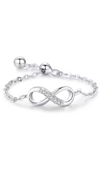 Inel Ajustabil din Argint 925, Infinit cu Piatra Zirconiu, Lant Ajustabil