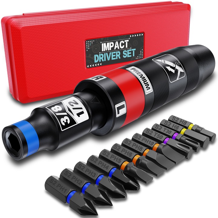 Set Surubelnita de Impact 1/2", Cutie Metal, 13 Buc, Magnetic, Crom Vanadiu