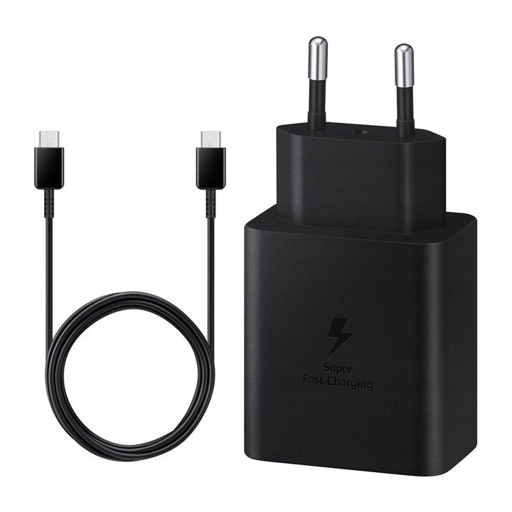 Incarcator compatibil cu orice model de Samsung, Huawei, Xiaomi, Oppo, Darklove, USB-C, Fast Charge 45W, Cablu usb-c de retea durabil de 1.8m, Protectie la scurtcircuit, PC, 84*44*29mm, Negru