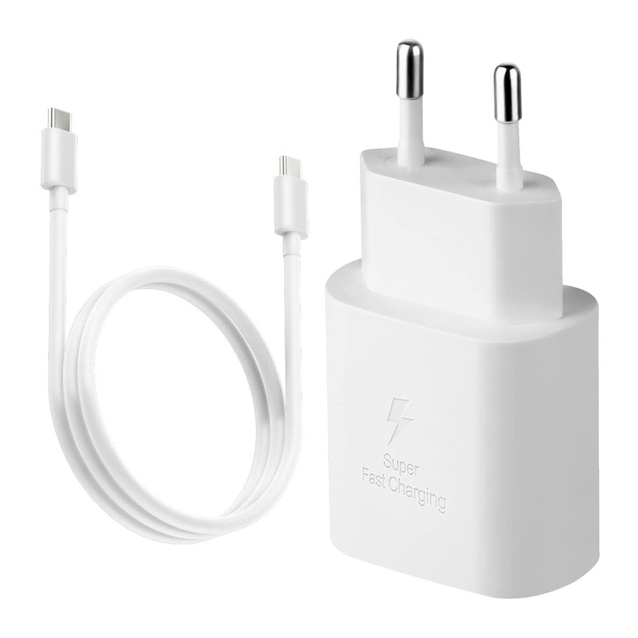 Универсално USB-C зарядно, Darklove, Съвместимо с всеки модел на Samsung, Huawei, Xiaomi, Oppo, Бързо зареждане 45W, 1,8 м издръжлив usb-c мрежов кабел, Защита от късо съединение, PC, 84*44*29 мм, Бял