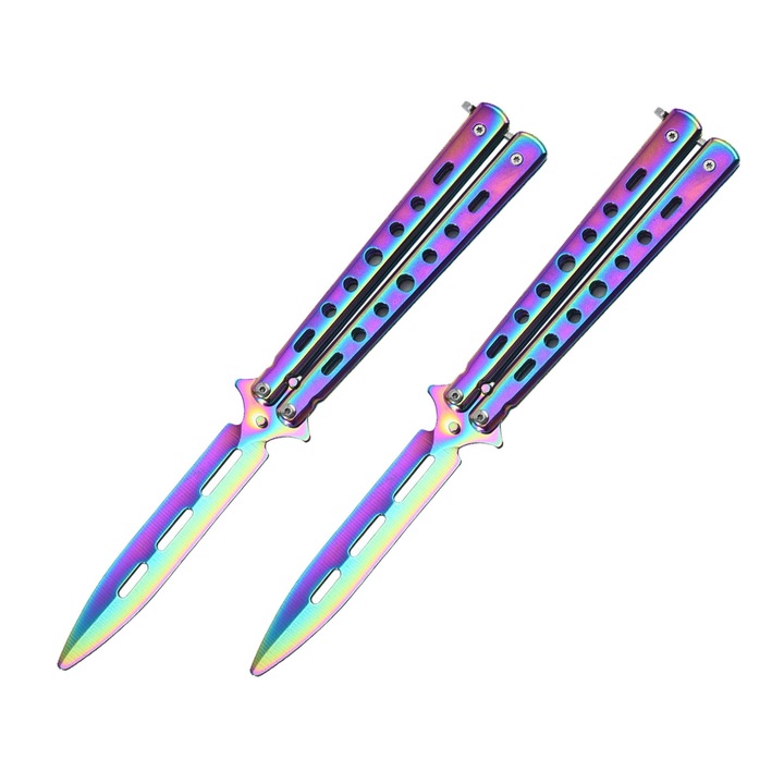 Pillangókés, Darklove, 2 db, Penge nélkül, Edzésre, Összecsukható, Ergonomikus kialakítás, Korrózióálló, Hordozható, Könnyen használható, Tartós, Nem fakul, Rozsdamentes acél, 22,5x3cm, Többszínű