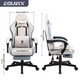 Scaun Gaming Ergonomic Premium DOWINX®, Suport Lombar Cu Masaj USB, Tapiterie Textil Rezistenta, Recliner 90-170°, Perne Reglabile Lombara Si Cervicala, Suport Picioare Retractabil, Cotiere Confortabile, Cadru Solid Rezistent 150 Kg, Scaun Gaming Ivory