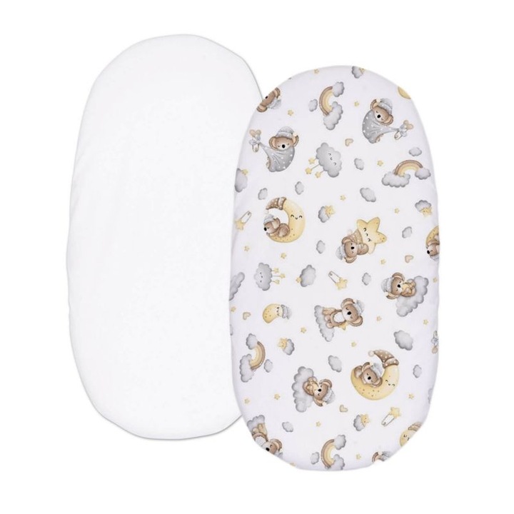 Set 2 cearceafuri din bumbac cu elastic roata pentru landou sau cosulet de rachita Kidizi® Koala Dreams