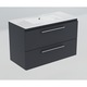 Dulap de baie cu lavoar ceramic, paplinskioebel, Girona 80, Laura 80, 40x80x52cm, PAL, suspendat, cu inchidere silentioasa, cu manere metalice cromate lucioase, grafit mat