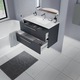 Dulap de baie cu lavoar ceramic, paplinskioebel, Girona 80, Laura 80, 40x80x52cm, PAL, suspendat, cu inchidere silentioasa, cu manere metalice cromate lucioase, grafit mat