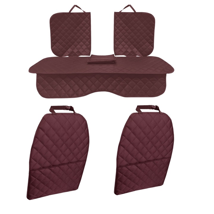 Set 3 protectii auto, matlasate, universale, visiniu, lavabile, impermeabile, decupare cotiera si 2 protectii spatar scaun cu buzunar organizator, Metru Patrat
