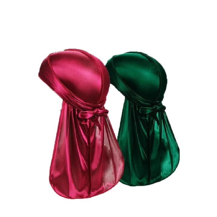 Set de 2 bandane durag JENUOS, poliester respirabil, unisex, rosu/verde, marime universala