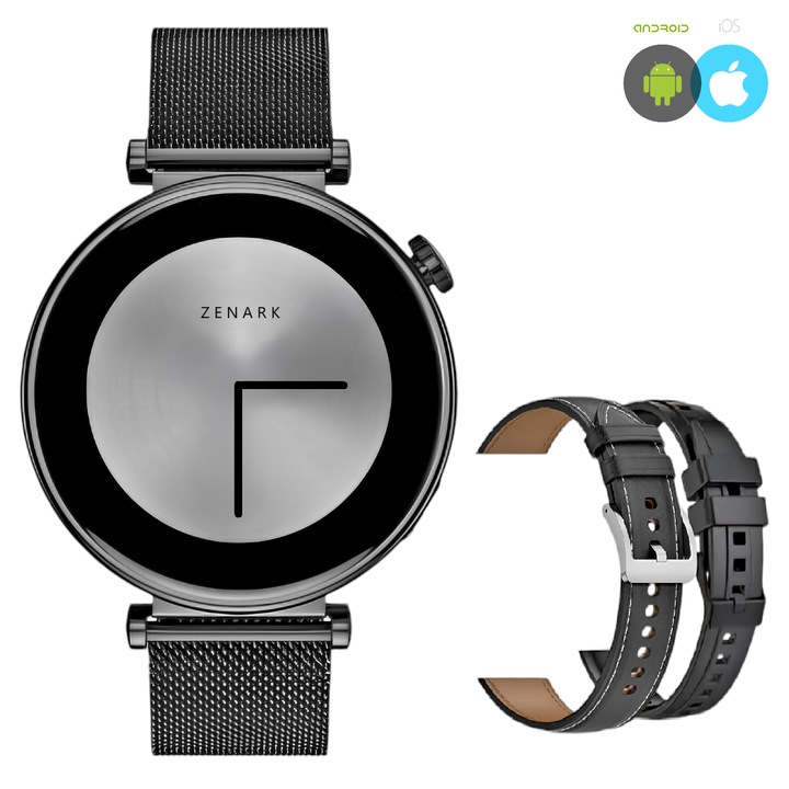 ZENARK® WatchFit GT5 PRO Дамски SmartWatch, фитнес гривна с 3 гривни, AMOLED 1.32 инча, 466x466 Ultra HD, Известия/Обаждания/Sms/Социални медии, Сън, Сърдечен ритъм, Кръвно налягане, Водоустойчив IP68, Bluetooth 5.3, черен