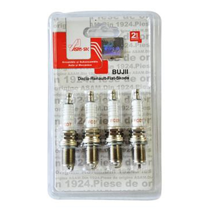 Set 4 Bujii Scanteie Dacia Logan / Sandero 1.4 MPI, 1.6 MPI, 1.2 16V, Cod OE 7700500155, 1 Electrod, Filet M14x1.25