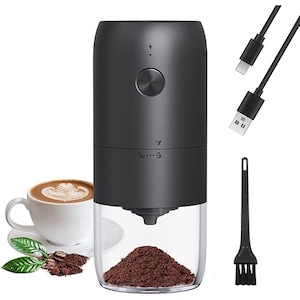 Rasnita cafea Electrica, 5 setari de macinare, Granulatie de macinare reglabila, cu perie curata, incarcare Type-C, Yadada47, negru