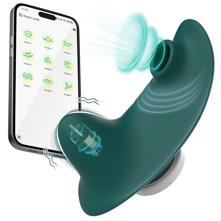 FairyKiss® Panties vibrátoros szexjátékok, mobilalkalmazás-távirányító, 9 szopási és rezgési mód, csiklóstimulátor, vízálló, zöld