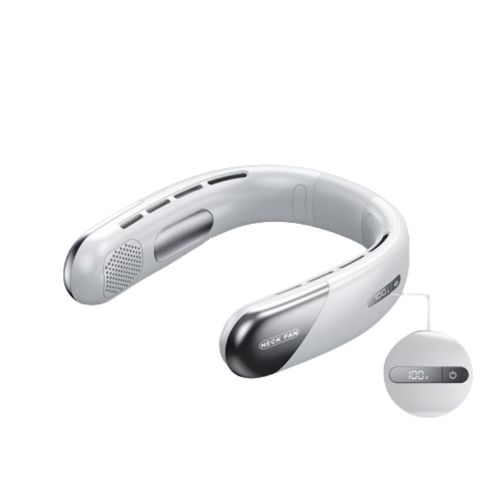 Преносим вентилатор за врата 5-скоростен съраунд изход за въздух 360 ° LED цифров дисплей Екран USB C Акумулаторна работно време до 10 часа бяло